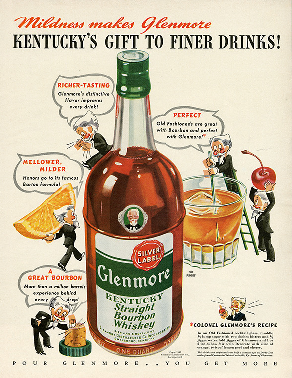 1940s Glenmore magazine ad: Mildness makes Glenmore, Kentucky's gift to finer drinks